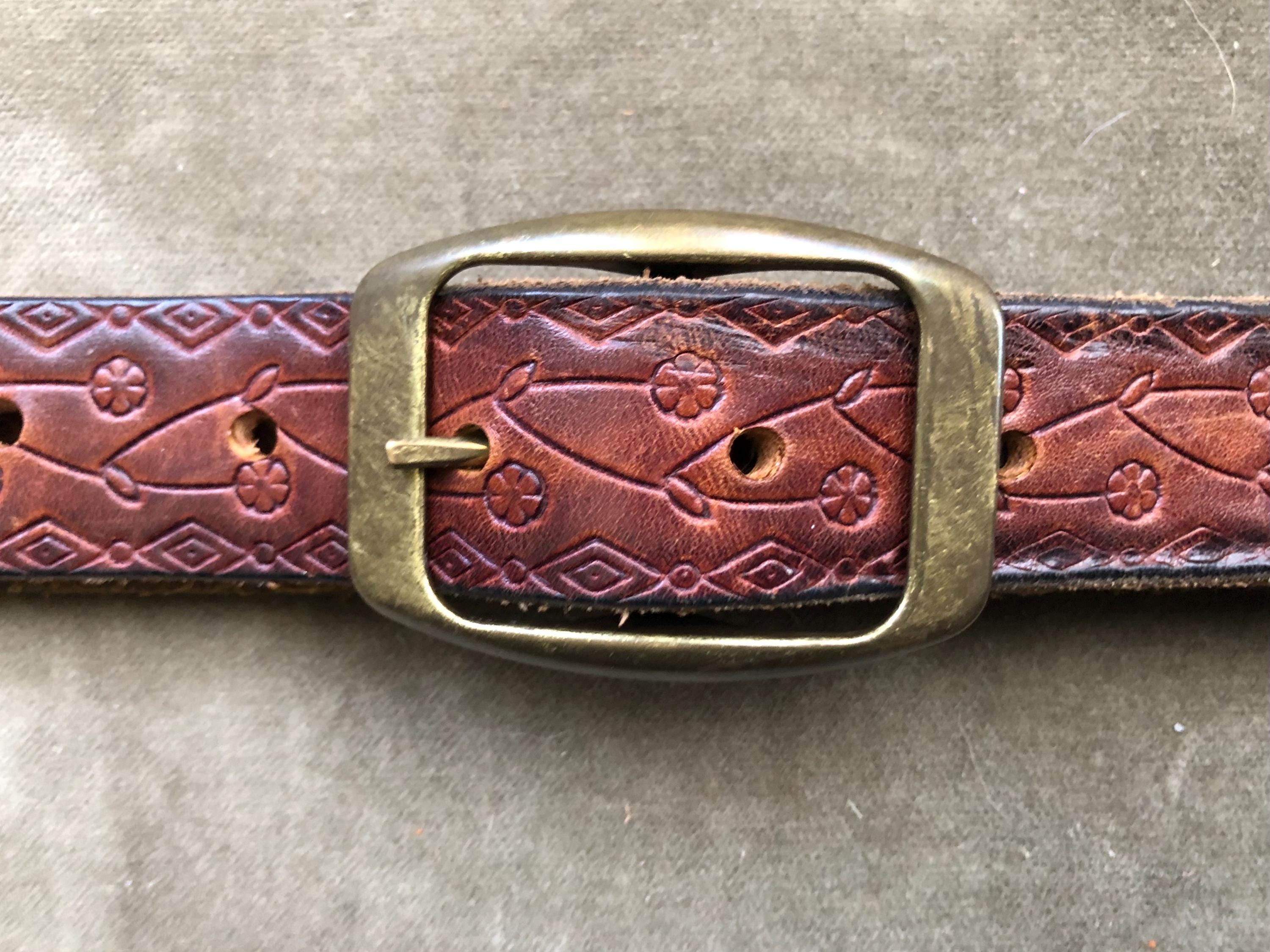 Vintage 70s Tooled Leather Belt Size 32 Brown Floral Western Boho Full Grain Western Belt - Classic - Floral Tooled Leather Brown  main image 4