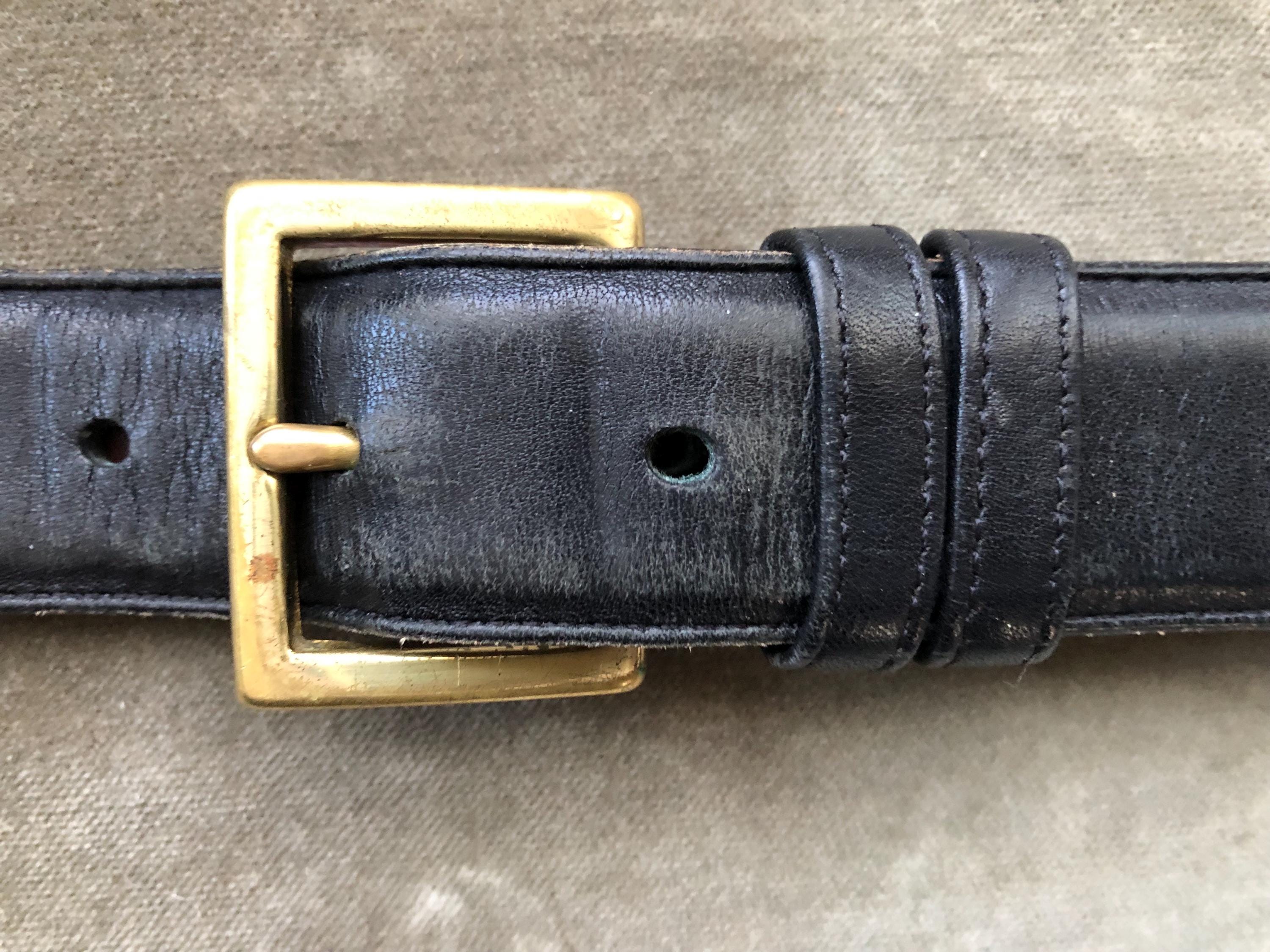 COACH Black Glove Leather Belt Chunky Square Solid Brass 
