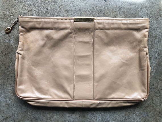 Vintage 70s Light Brown Beige Taupe Khaki Leather… - image 2