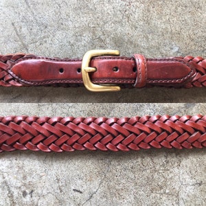 90s Cherry Brown Leather Woven Dress Belt Unisex Size M L 33  display picture 2