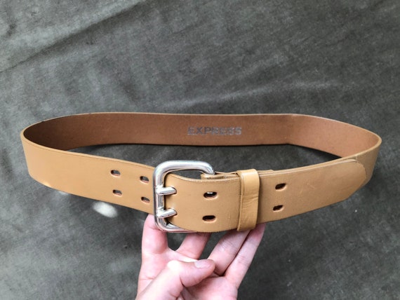 90s Tan Thick Leather Wide Heavy Duty Belt S M bo… - image 4