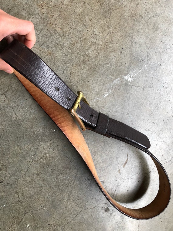 Vtg Dark Brown Textured Leather Belt w/ Solid Bra… - image 5
