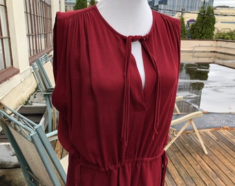 Isabel Marant Etoile Burgundy Viscose Crepe Sporty Drawstring Peasant Poet Smocked Sleeveless Mini Dress sz S M 36 Contemporary Modern Gown