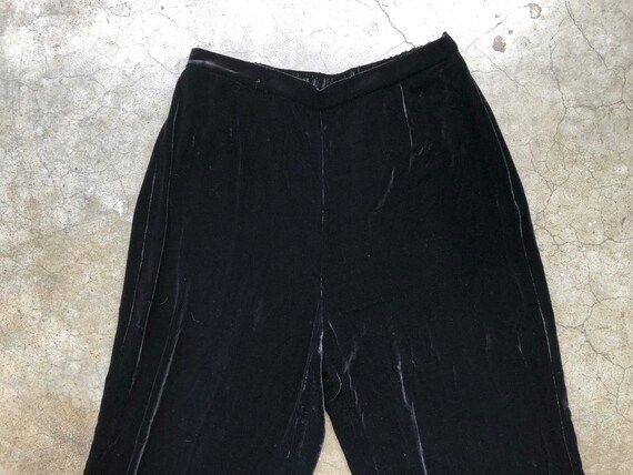 90s Black Velvet Silk Rayon Blousy Wide Leg Fancy
