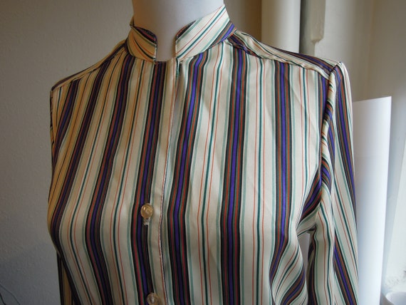 Vintage 70s satin White rainbow striped Retro Pol… - image 9