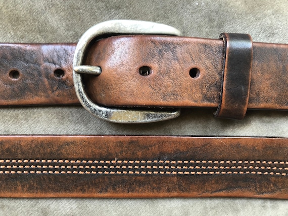 Distressed Heavy Duty Brown Leather Chunky Buckle… - image 1