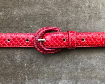 Hot Magenta Coral Pink Genuine Snakeskin Skinny Patent Slim 