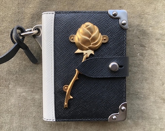Auth PRADA Trick Cahier Pink Saffiano Leather Key Charm Notebook