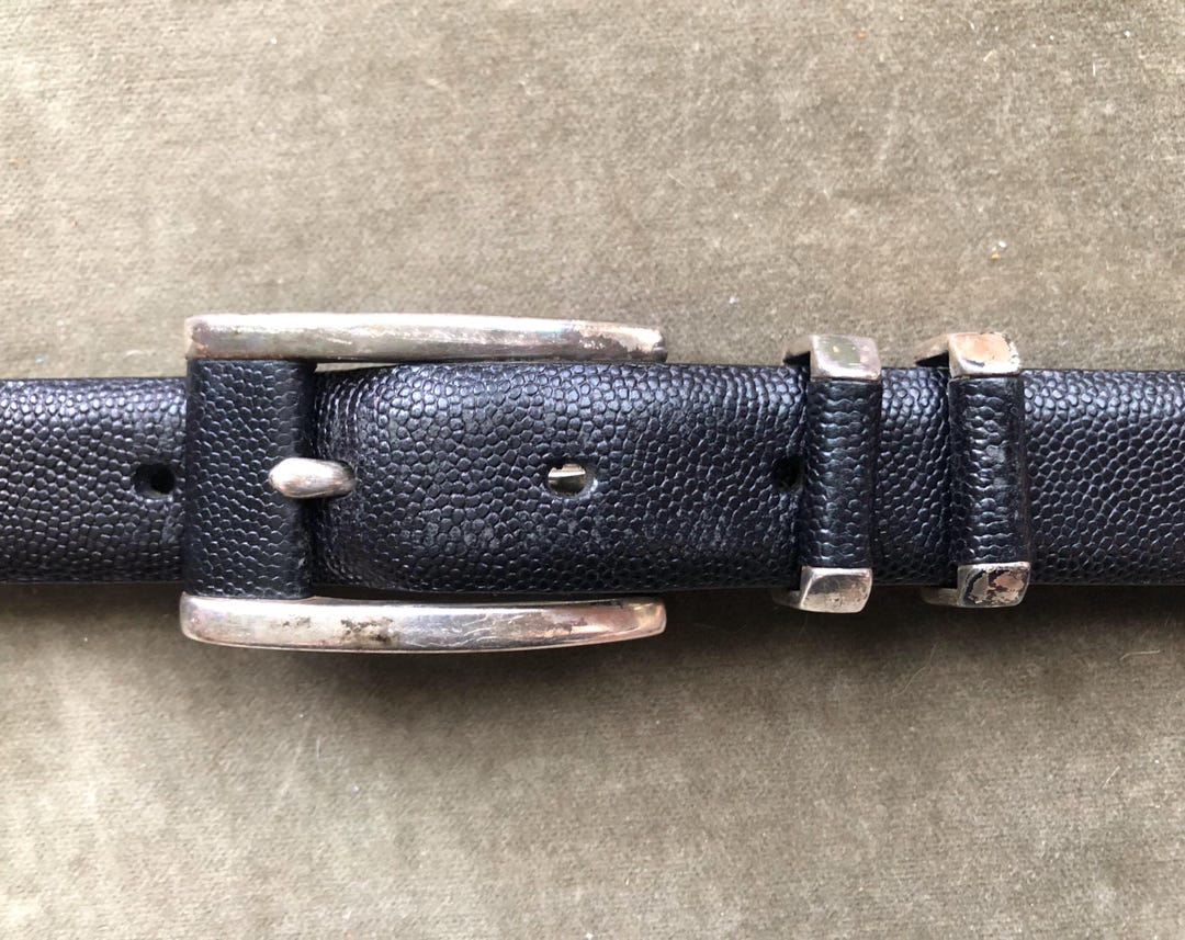 90s Thick Slim Black Pebbled Leather Heavy Duty Grunge Belt 1990s ...