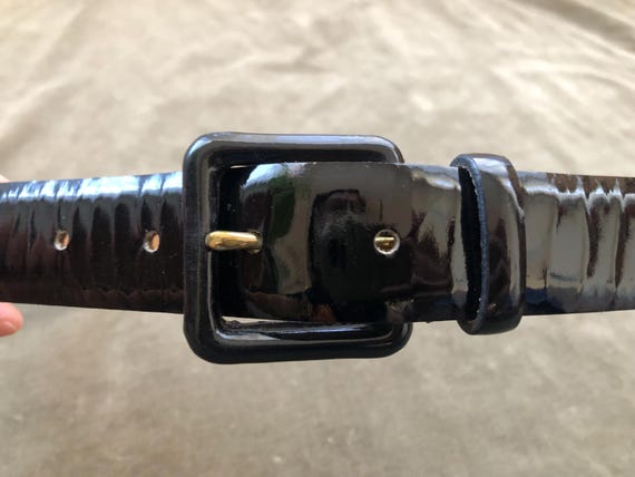 Shiny Black Patent Leather Soft Skinny Belt Self Covered  display picture 3