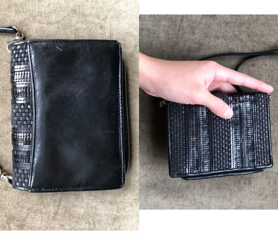 Mini Black Woven Leather Wallet Purse Shoulder Ba… - image 10