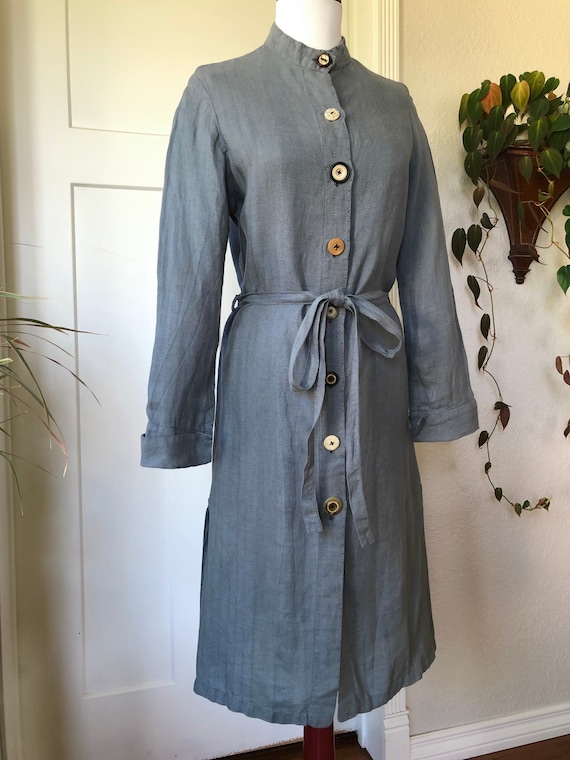 Geoffrey B. Small Womens Dusty Blue Woven Silk Cotton Belted Dress 