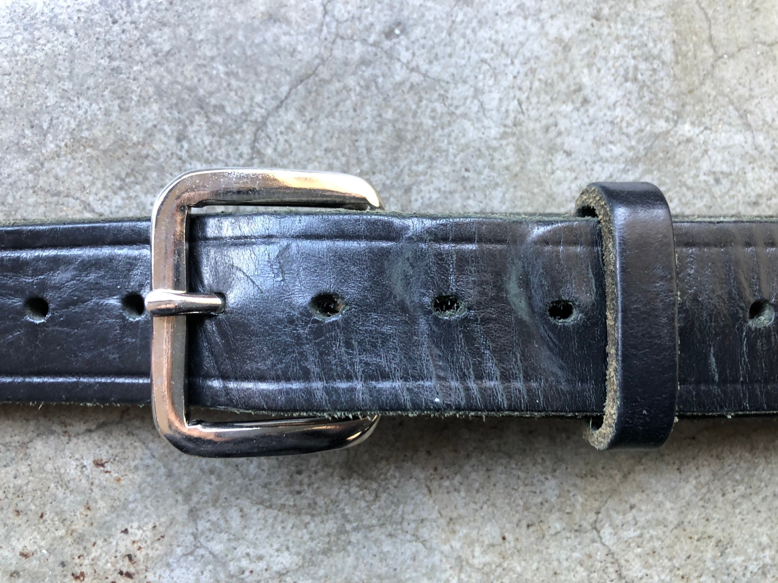 90s Thick Black Leather Work Belt Heavy Duty Wide Cowhide 