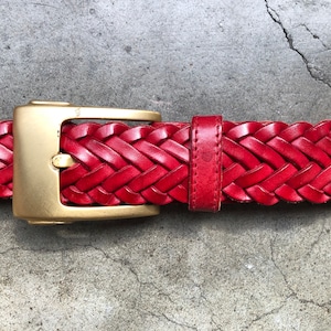 DKNY 90s Deep Red Leather Woven Belt Thick Adjustable Sizing  display picture 3