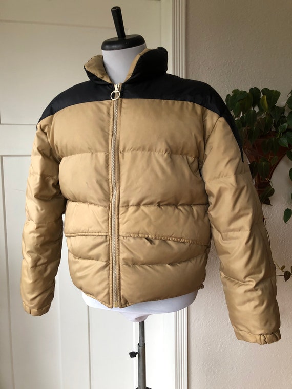 80s Chevignon Mens Quilted Down Puffer Short Jacket Zip up Beige