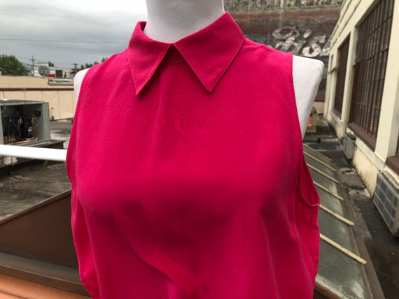 Vintage Silk 80s Hot Pink Magenta Boxy Collared T… - image 7