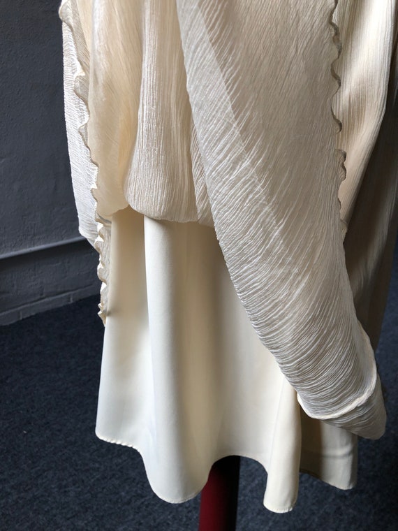 90s Ivory Cream Silk Crinkle Sheer Chiffon Antiqu… - image 8