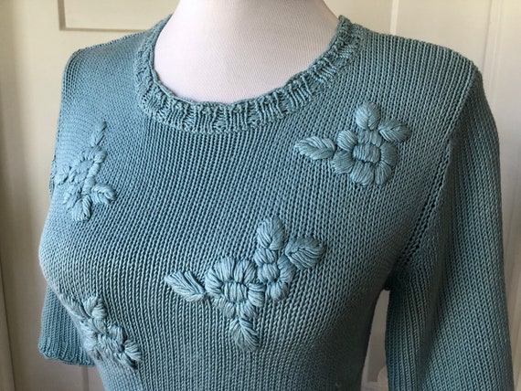 Silk Cotton Knit Short Sleeve Blouse Top Floral E… - image 4