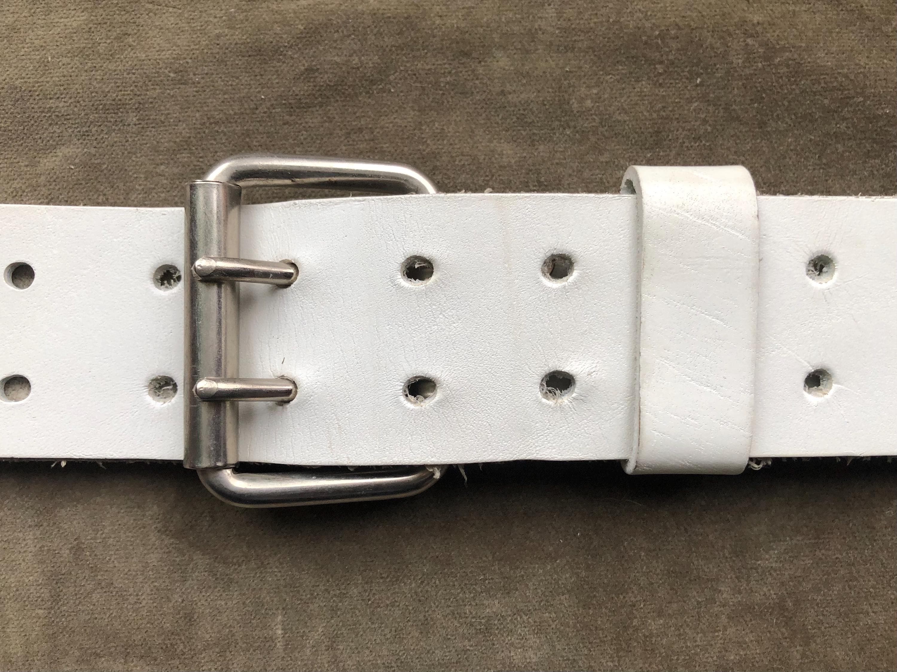 Vintage 1970s 80s Wide White Leather Heavy Duty Belt Double