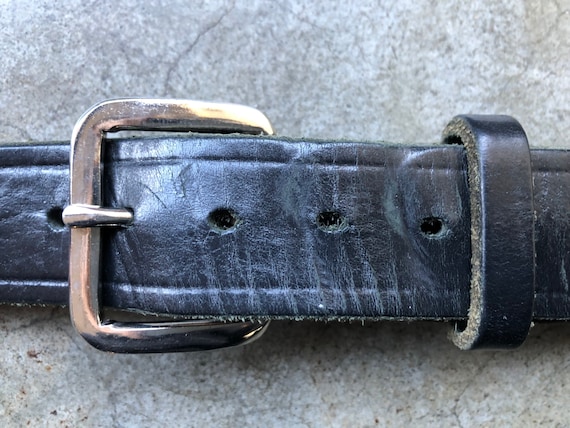 90s Thick Black Leather Work Belt Heavy Duty Wide Cowhide Size L