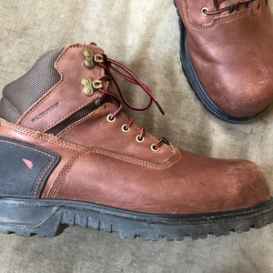 Auth Red Wing Heavy Duty Brown Leather Hard Toe Lace Up Work Chunky Boots Utility Waterpoof US Mens Size 8 D Made in USA Shoes 3572 Safety