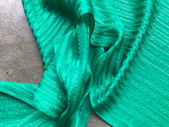 Oscar de la Renta Green Silk Woven Satin Striped … - image 4