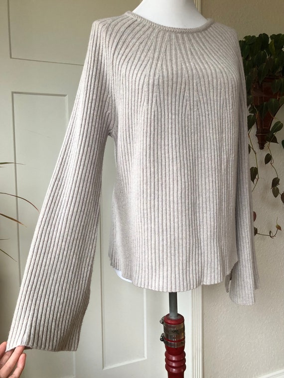 Cashmere Wool Rib Knit Long Bell Sleeve Pullover … - image 6
