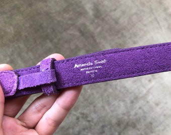 Purple Suede Leather Super Skinny Belt Silver Shiny Square  display picture 2