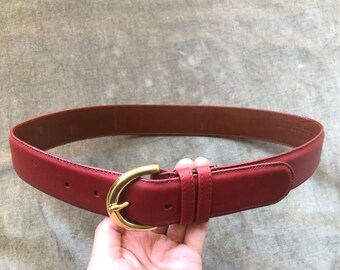 COACH Vintage Wide Dark Red Glove Tanned Leather Belt Round  display picture 3