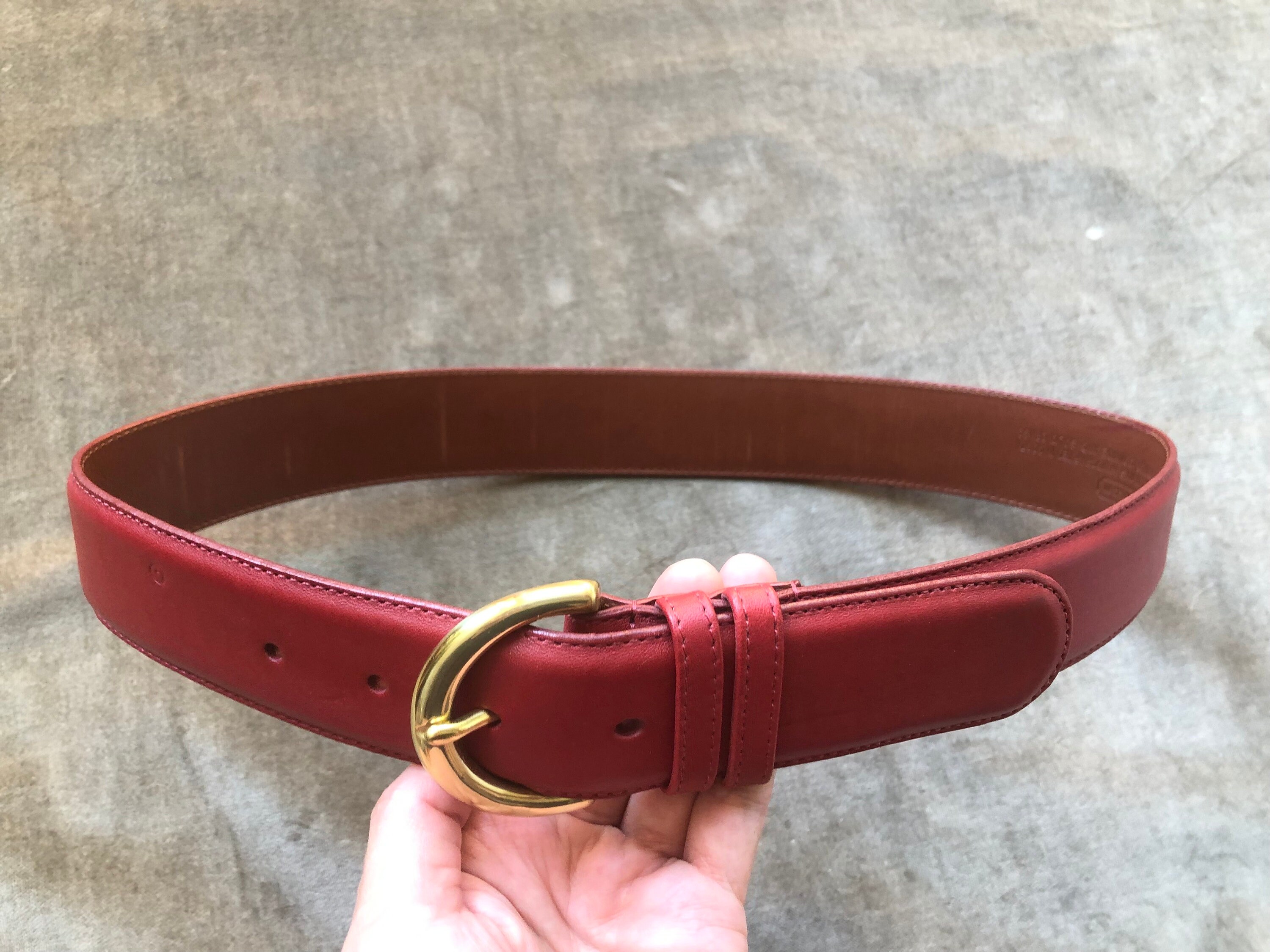 COACH Vintage Wide Dark Red Glove Tanned Leather Belt Round  display picture 3