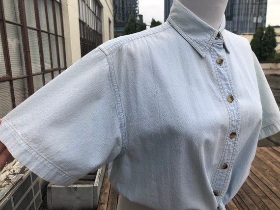 80s Cotton Blue Bleached White Shirt  Denim Boxy … - image 7