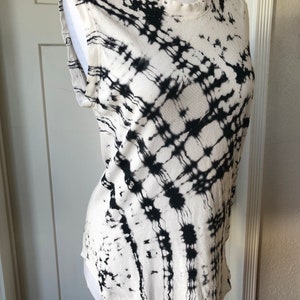 Raquel Allegra Designer Sleeveless Cotton Thin Knit Tee T Shirt Tank Distressed Tiedye Ink Splatter XS S California Boho White Black Grunge image 4