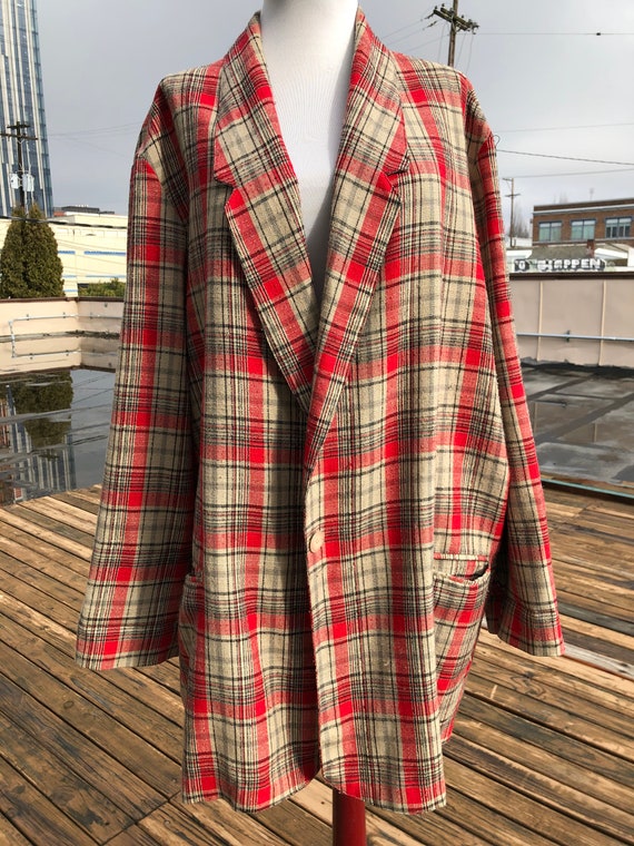 80s Ship 'n Shore Vintage Plaid Tweed Woven Red B… - image 2