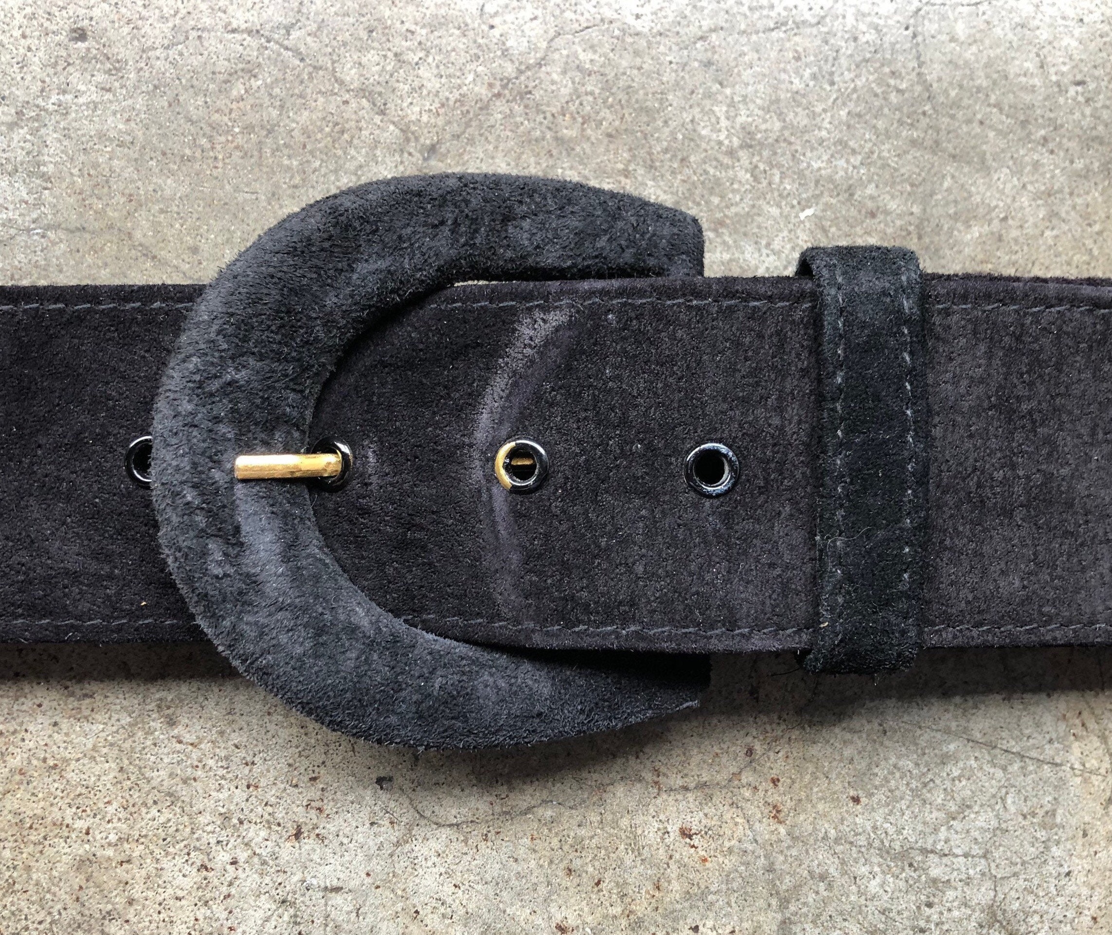 Vintage 80s Samar Suede for Scully. Black Wide Statement Belt Sz 32 Black Suede Matte Leather Wide Fashion Belt 1980s 1990s Self  main image 4