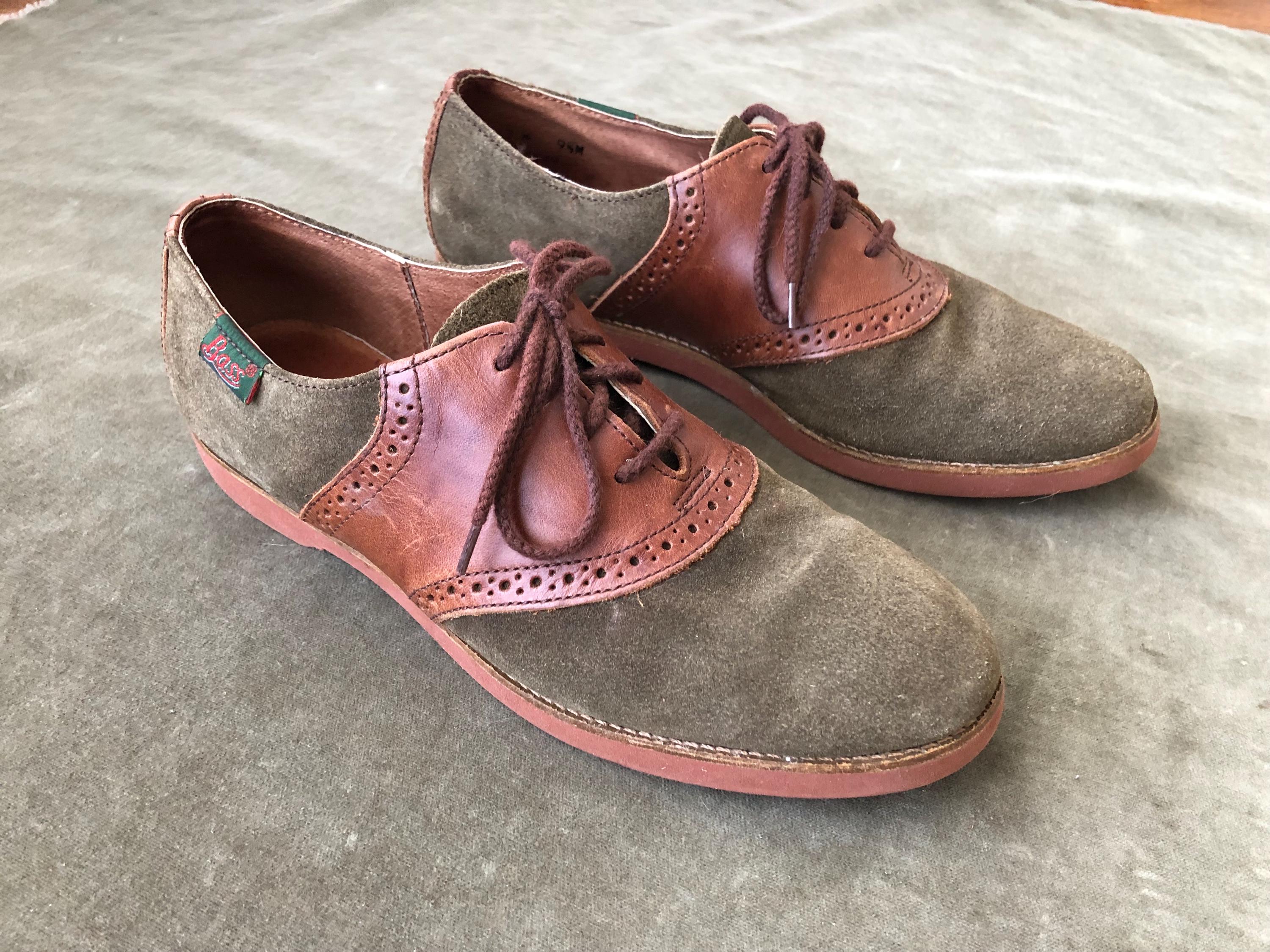 Womens GH Bass & Co Brown Leather Olive Green Suede Lace up Saddle