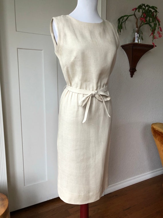 1960s Linen Natural White Sand Irish Woven Fitted… - image 3