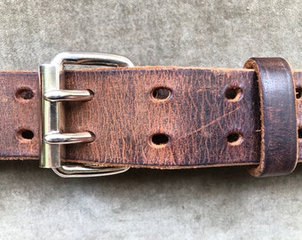 90s Brown Thick Leather Wide Heavy Duty Belt S M L Boho