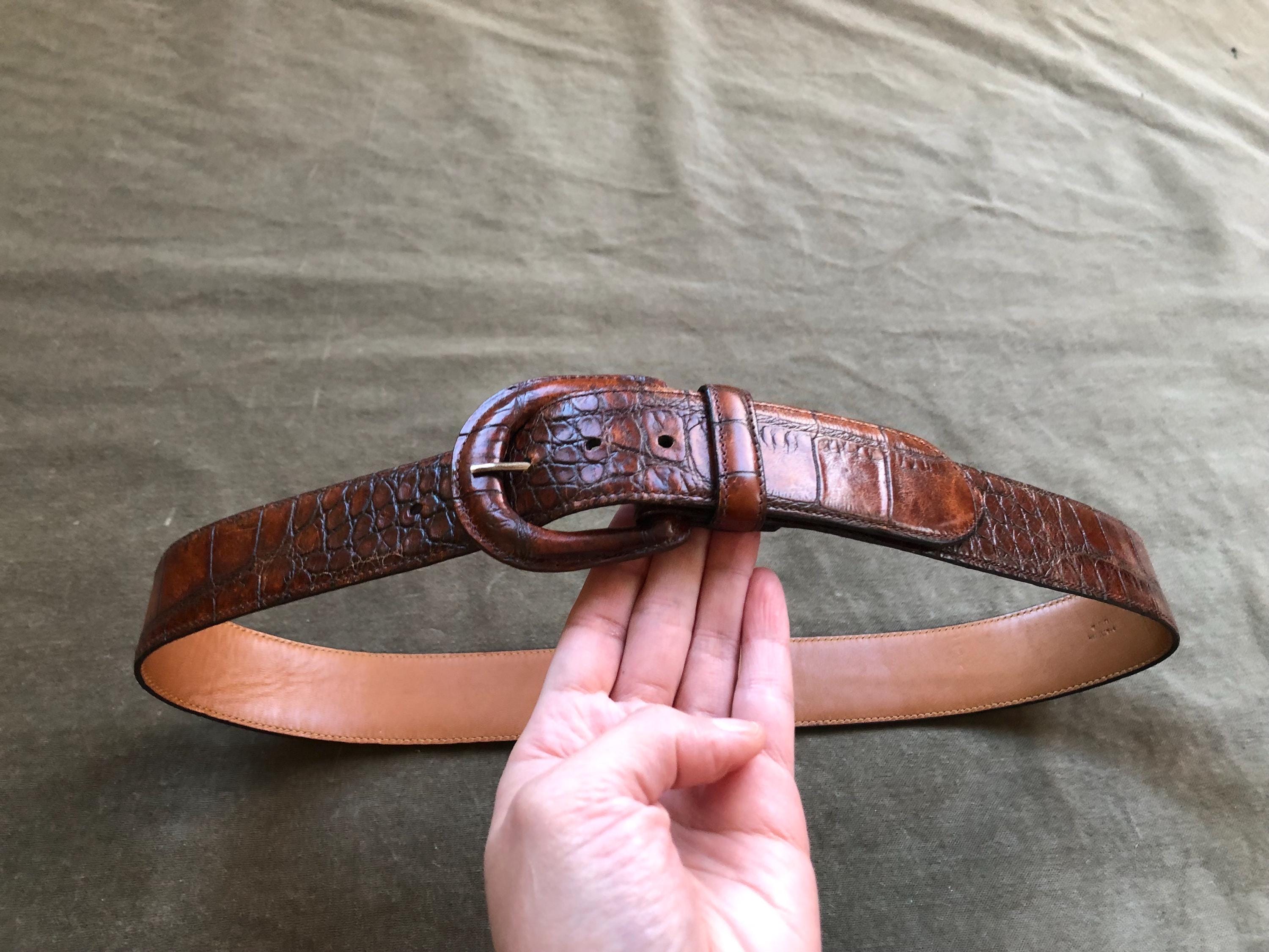 90’s/Y2K Leather Statement Brown Croc Embossed Belt with Silver Rivets Marc Nolan Leather Belt - Brown Crocskin main image 3