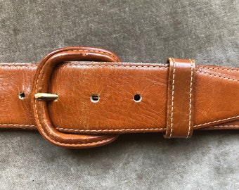 Vintage 60s-70s Vera Neumann wide leather belt brass