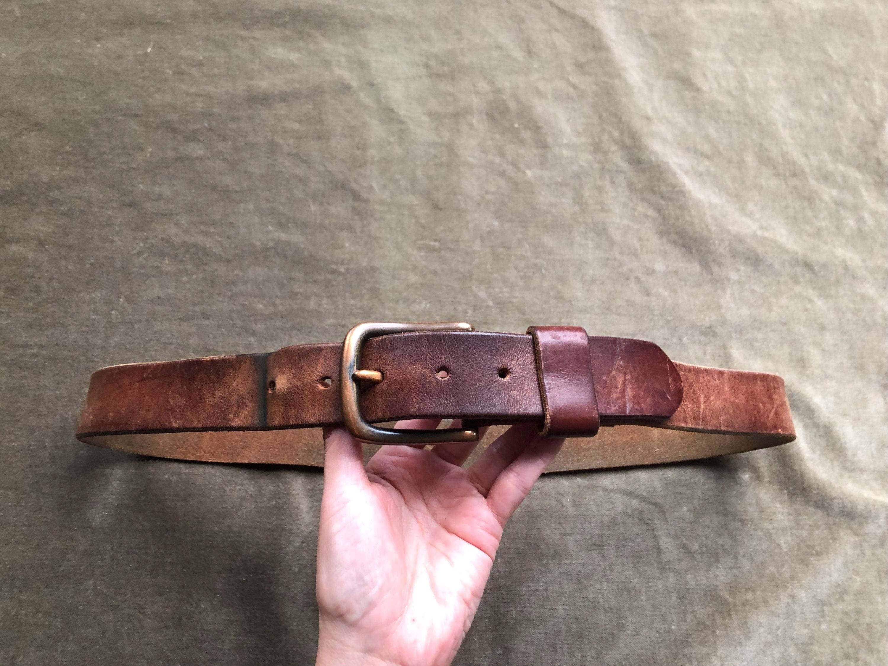 90s Thick Brown Leather Heavy Duty Belt 1990s Vintage M L XL