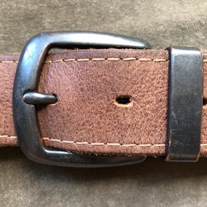 y2k Thick Brown Leather Heavy Duty Belt 1990s Vintage L XL 38 40 41 42 Waist Chunky Steel Gunmetal Copper Buckle Rustic Unisex Grunge Levis