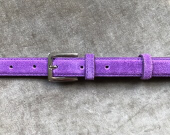 Vintage 1990 Retro southwestern purple thick leather belt brass square buckle Vintage Wide Purple Leather Belt: 80s Gold Buckle, High  main image 4