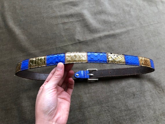 90s Genuine Snakeskin Patchwork Lapis Lazuli Blue… - image 10