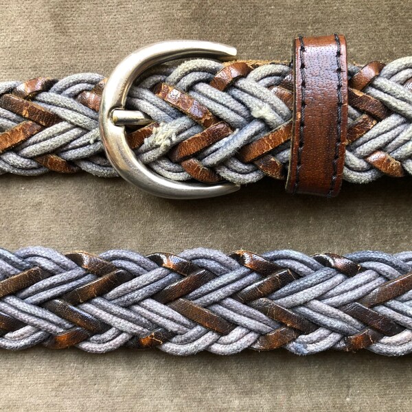 Distressed Black Brown Blue Leather Cord Woven Braided Belt Faded Worn Silver Buckle 36 38 40 42 Waist Size M L xl Vintage 90s 1990s Western