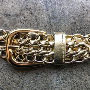 Vintage Gold Tone Braided Chain Belt Equestrian Stirrup Buckle 80s fashion Vintage NOS Gold Tone Equestrian Horseshoe Charm Chain Link  main image 3