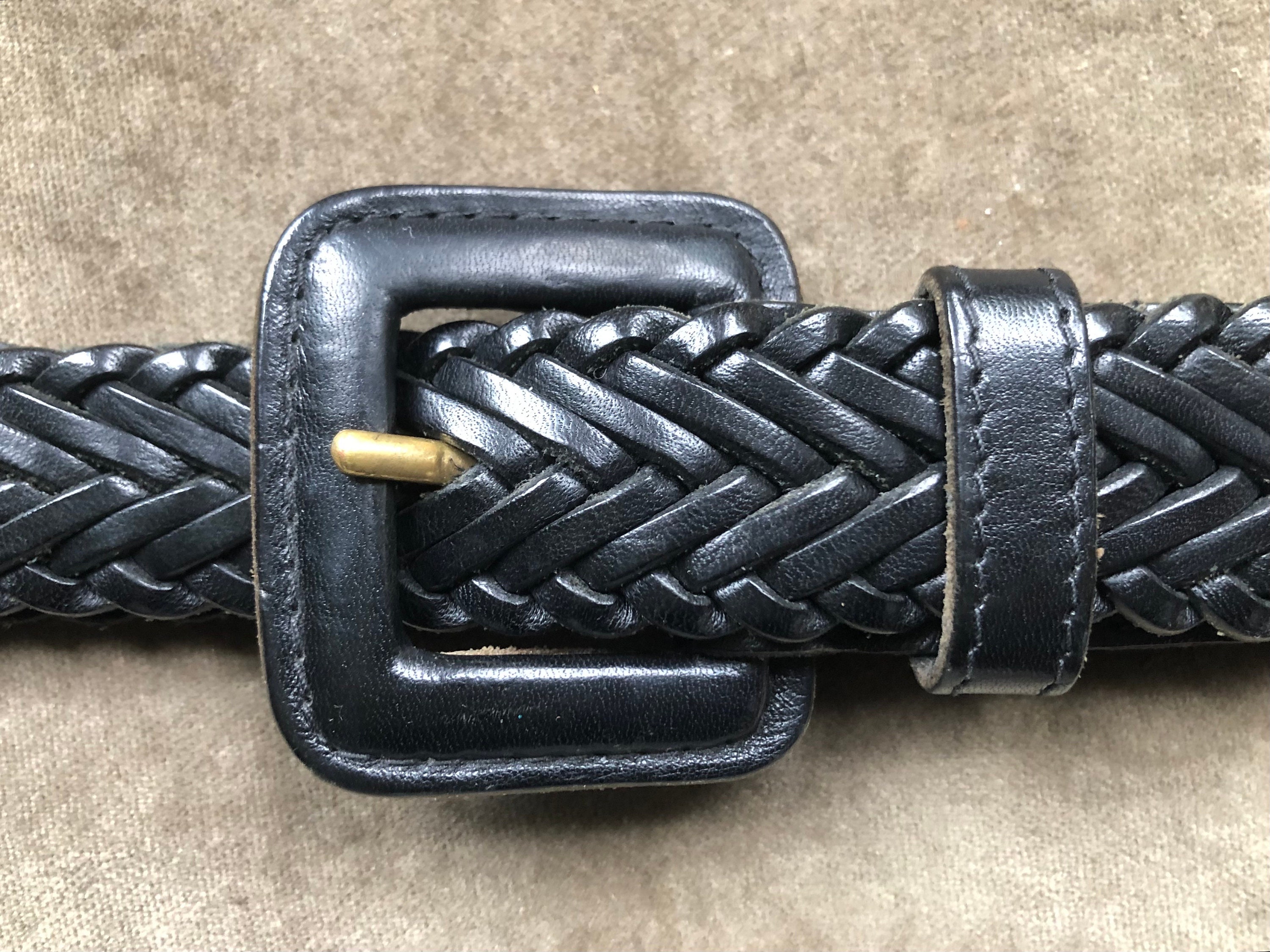 Vintage 90s Black Leather Woven Braided Belt Adjustable  display picture 2