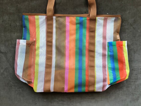 Large Sheer Mesh Candy Rainbow Stripe Retro See T… - image 8