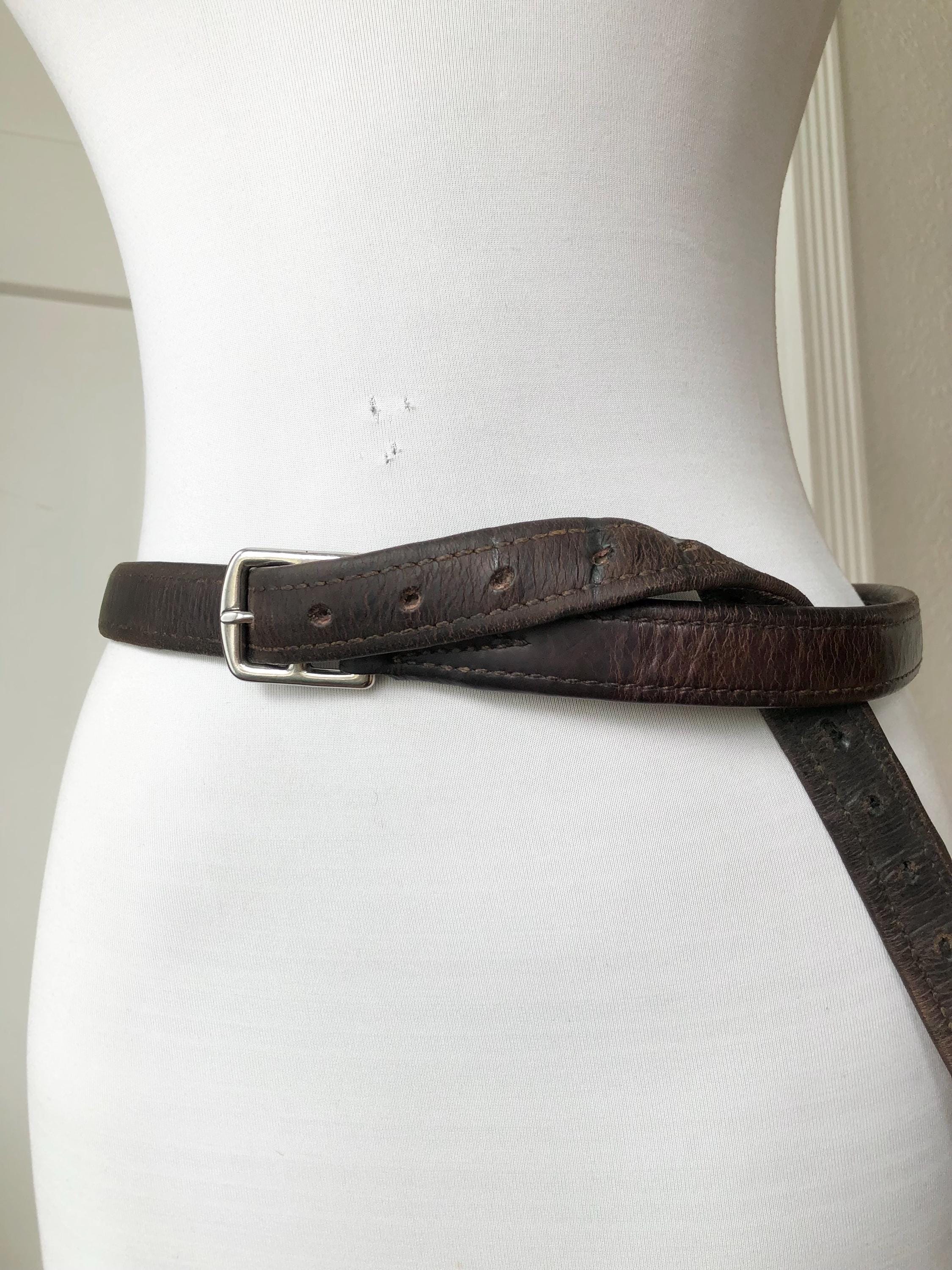 Vintage French Equestrian Skinny Thick Leather Belt Steel 