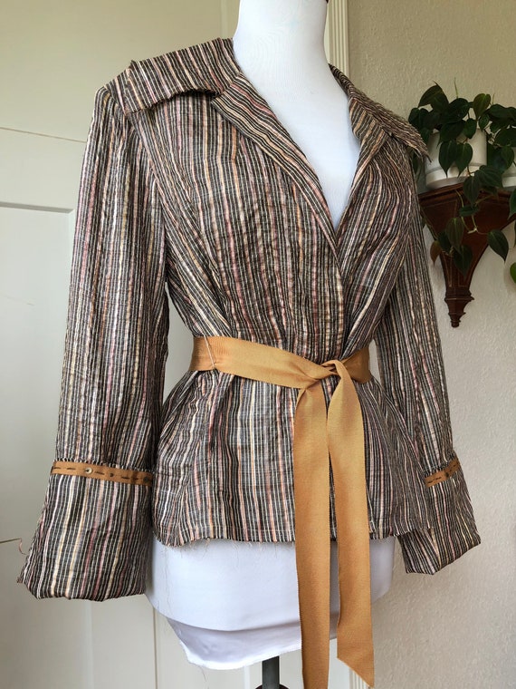 Raw Silk Blend Woven Striped Boho Lightweight Rib… - image 3