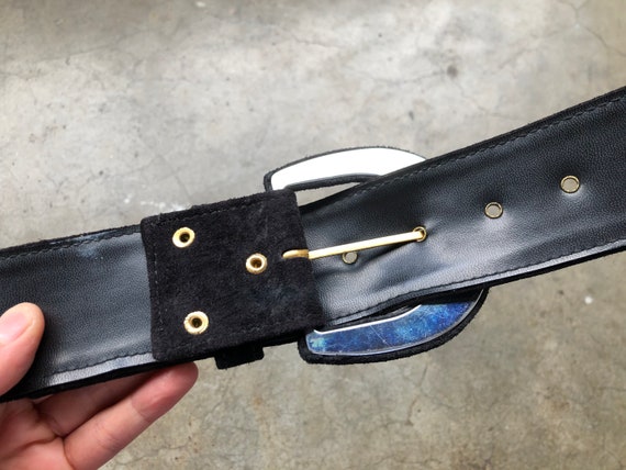 Vtg Black Suede Leather Wide Fashion Belt 1980s 80s 1970s